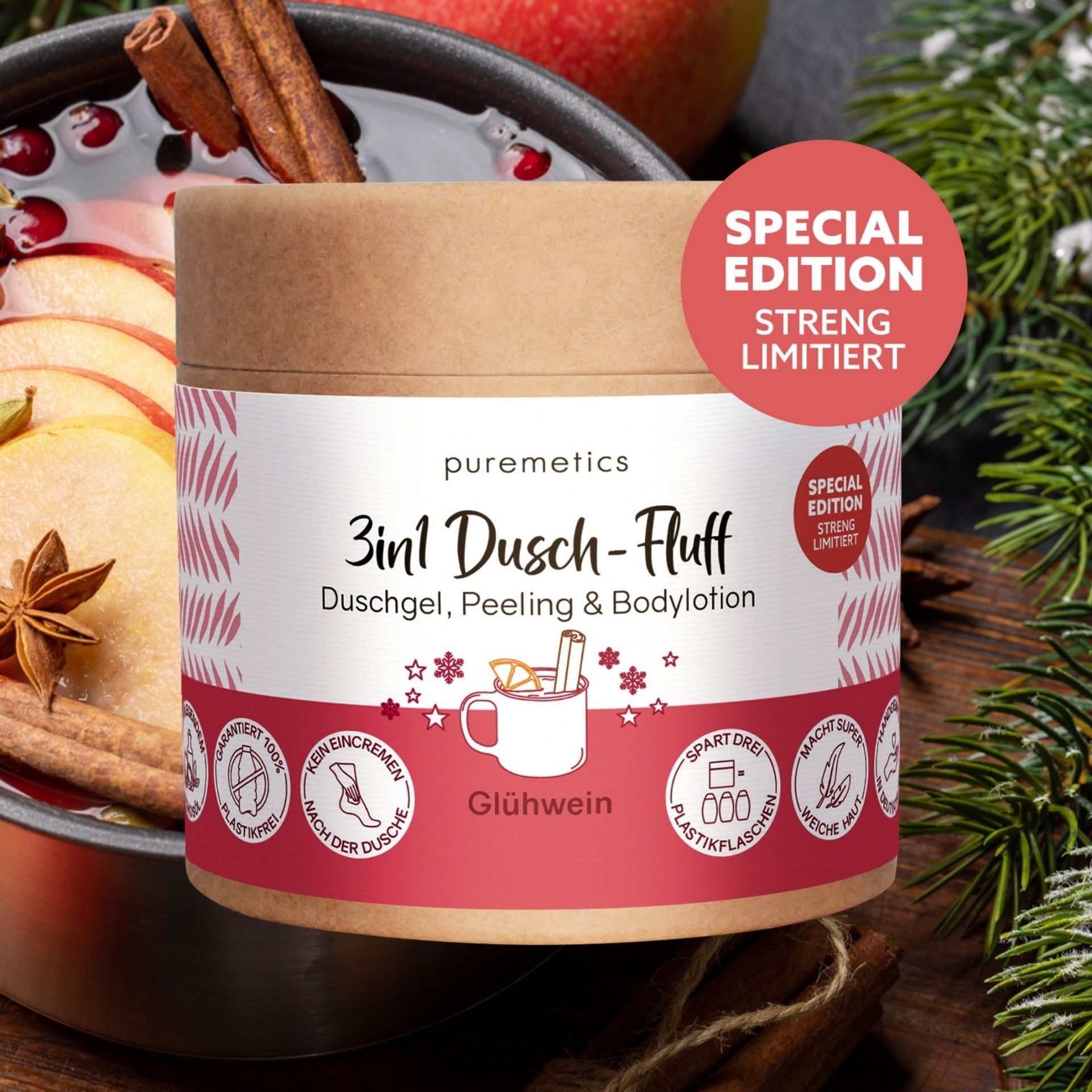 3in1 Dusch-Fluff Gluehwein Special Edition von puremetics mit Apfel_ Zimt und Sternanis