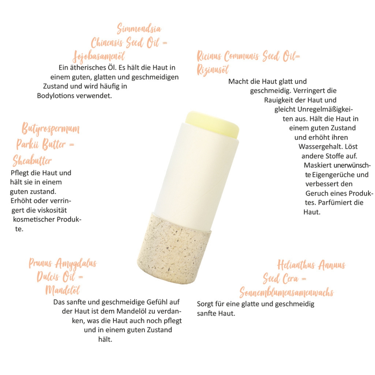 Lippenpflegestift Natural von Puremetics mit Infos zu Inhaltsstoffen wie Jojobaoel_ Sheabutter und Mandeloel
