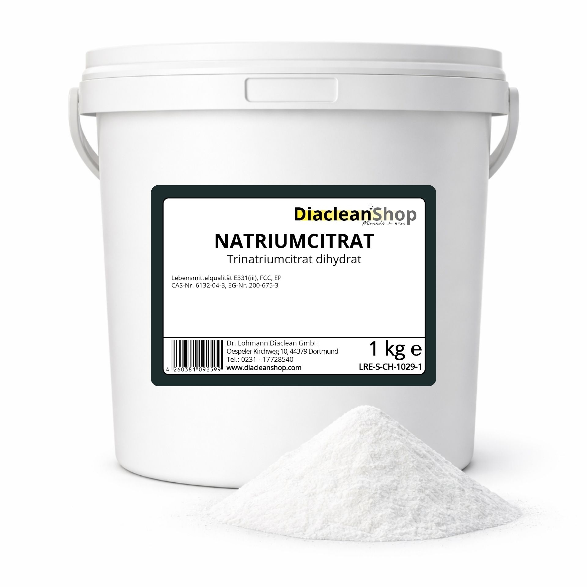 weisser Kunststoffeimer mit Etikett Natriumcitrat 1kg Lebensmittelqualitaet von Diacleanshop