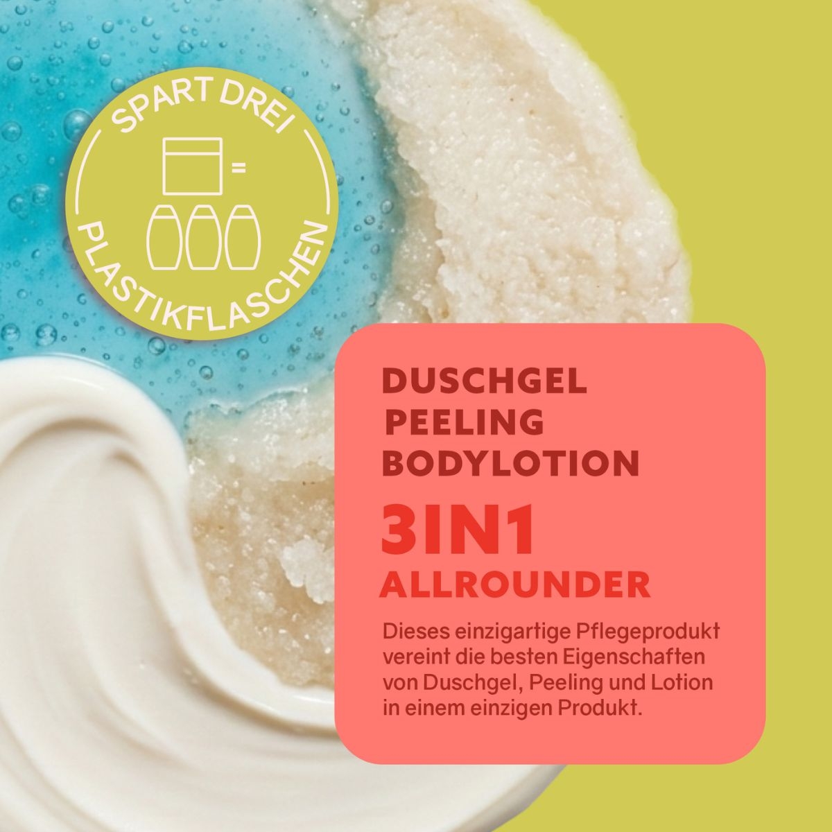 3in1 Dusch-Fluff als Kombination aus Duschgel_ Peeling und Bodylotion