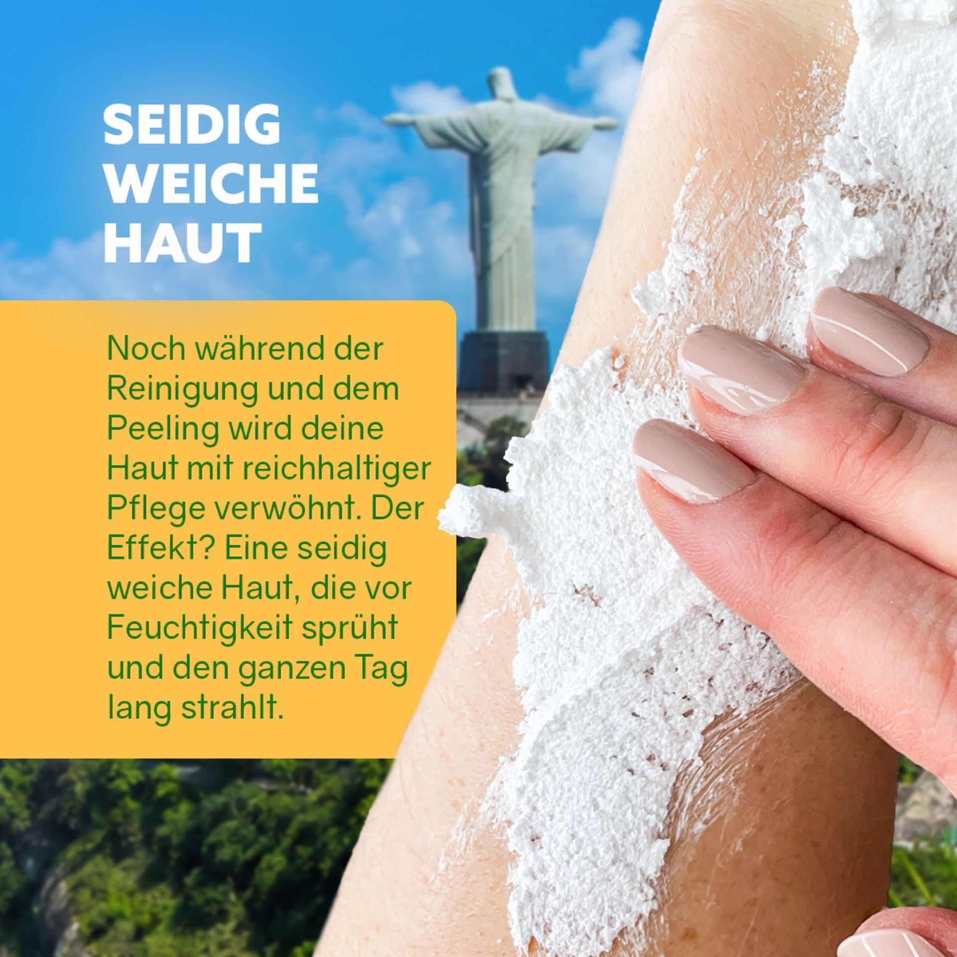 3in1 Dusch-Fluff Brasilien pflegt die Haut bereits beim Duschen fuer ein seidig weiches Hautgefuehl