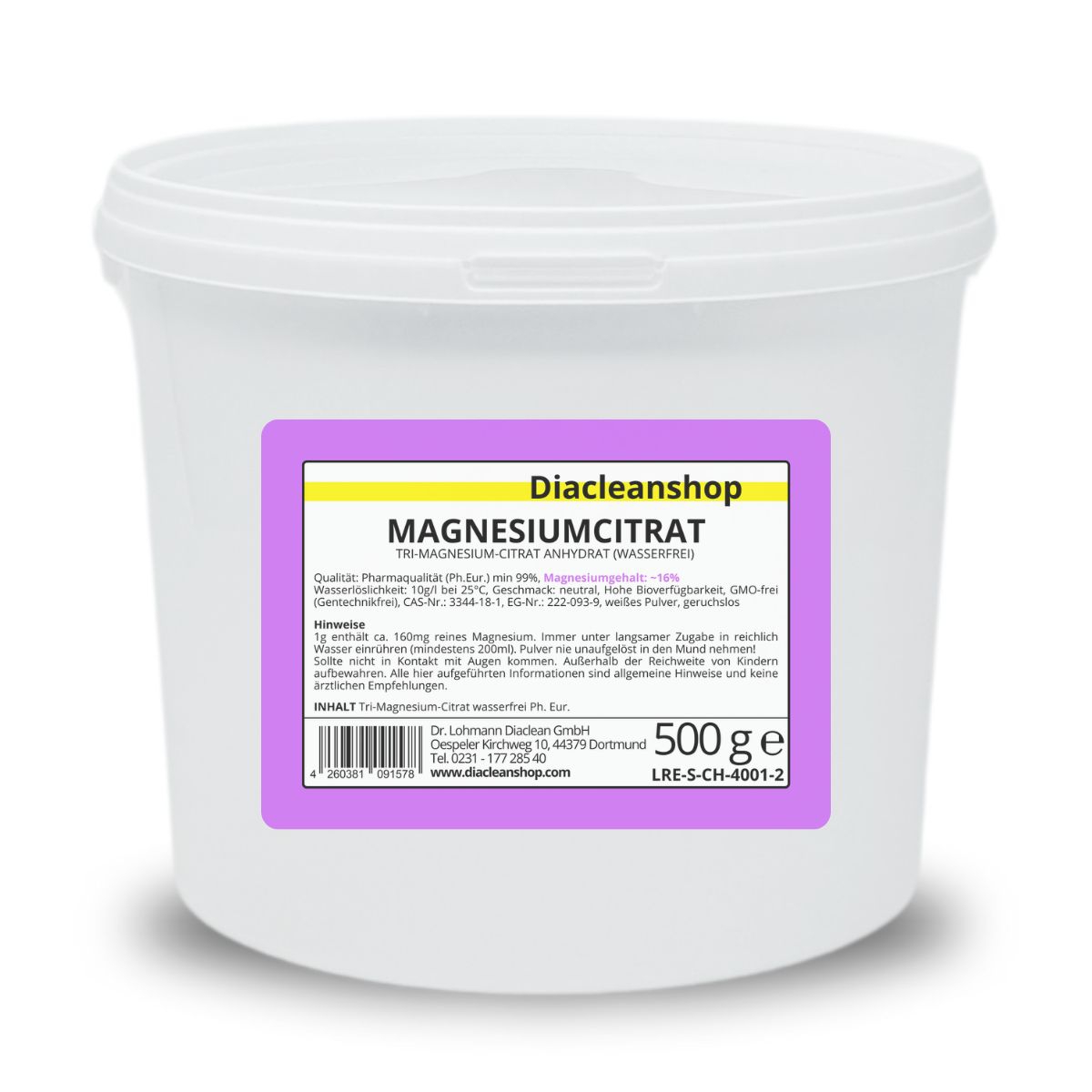 Magnesiumcitrat - Tri-Magnesium-Citrat wasserfrei Pharmaqualität 500g