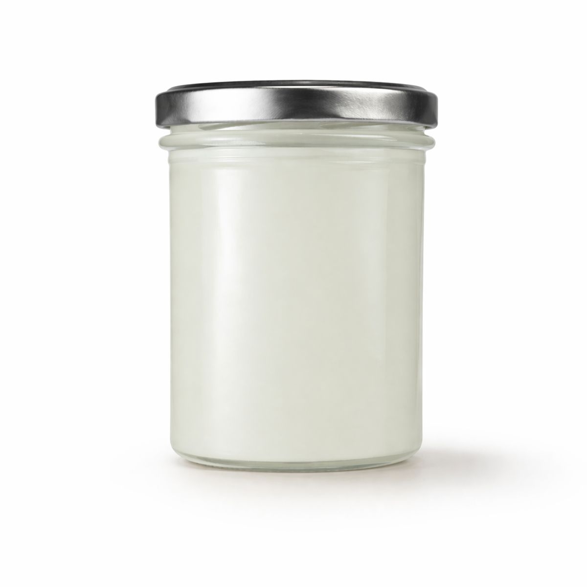 Glas mit 350ml reiner Bio Sheabutter im Buegelverschlussglas vor weissem Hintergrund