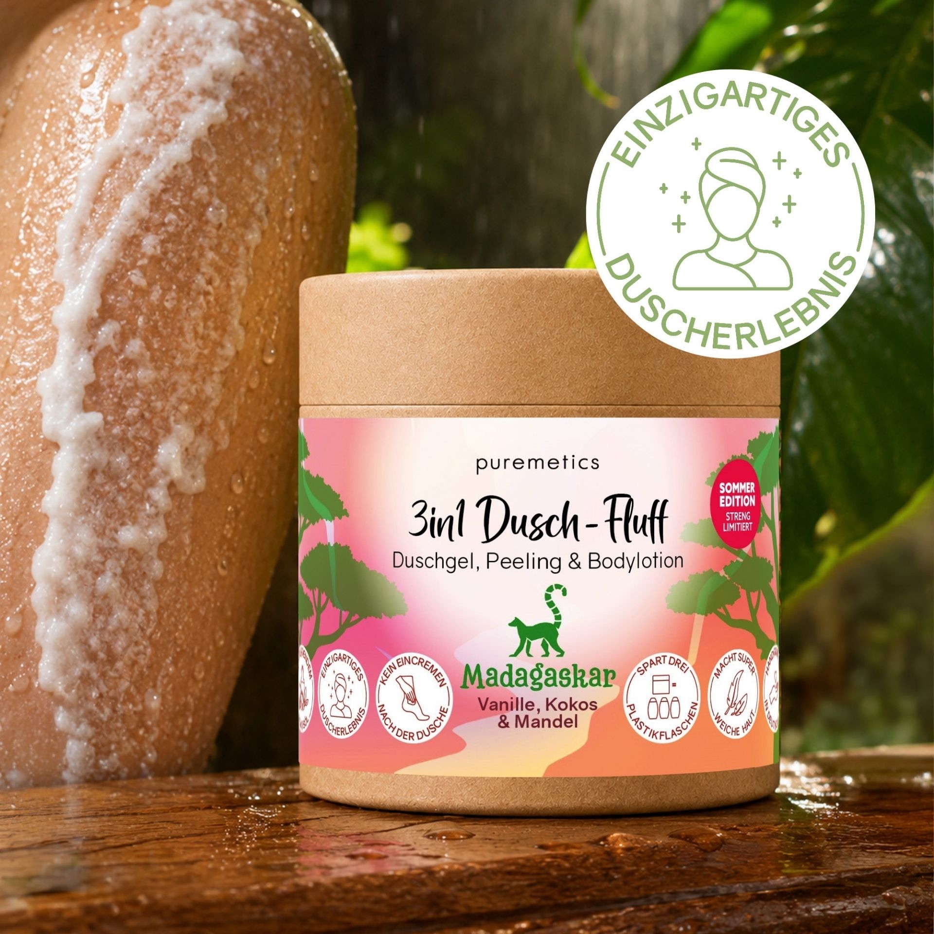 3in1 Dusch-Fluff Madagaskar mit cremigem Peeling fuer ein einzigartiges Duscherlebnis und gepflegte Haut