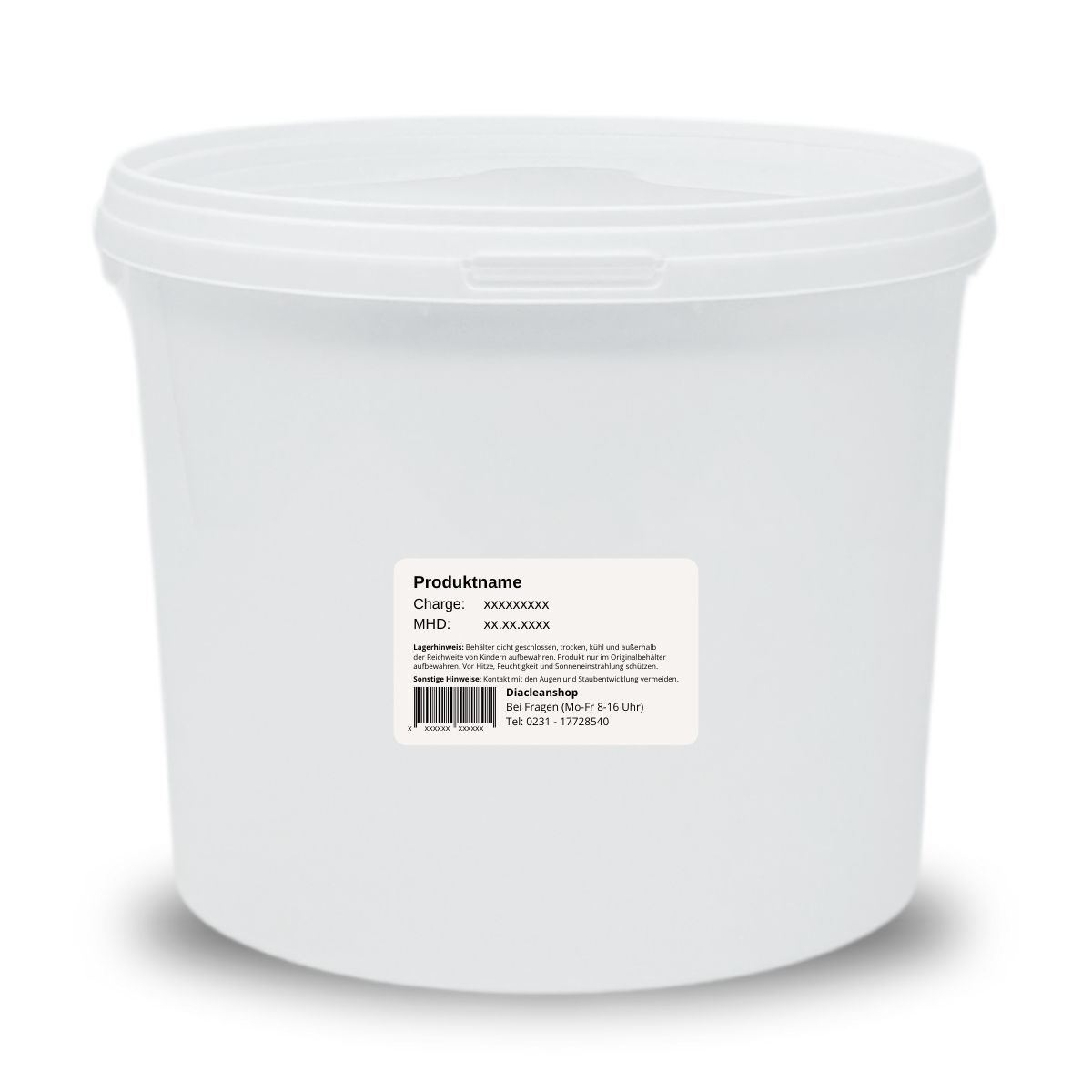 Weisser Eimer mit neutralem Etikett zur individuellen Kennzeichnung