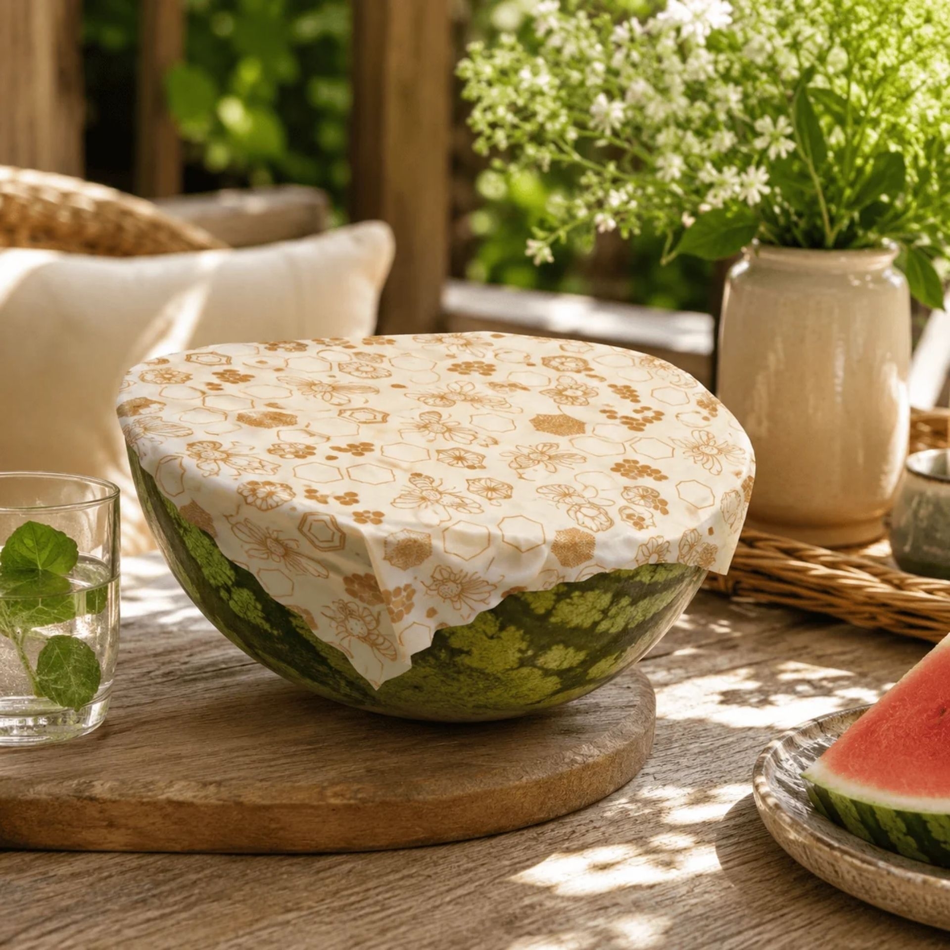 pandoo Bienenwachstuecher 3er Set zum Abdecken einer angeschnittenen Wassermelone