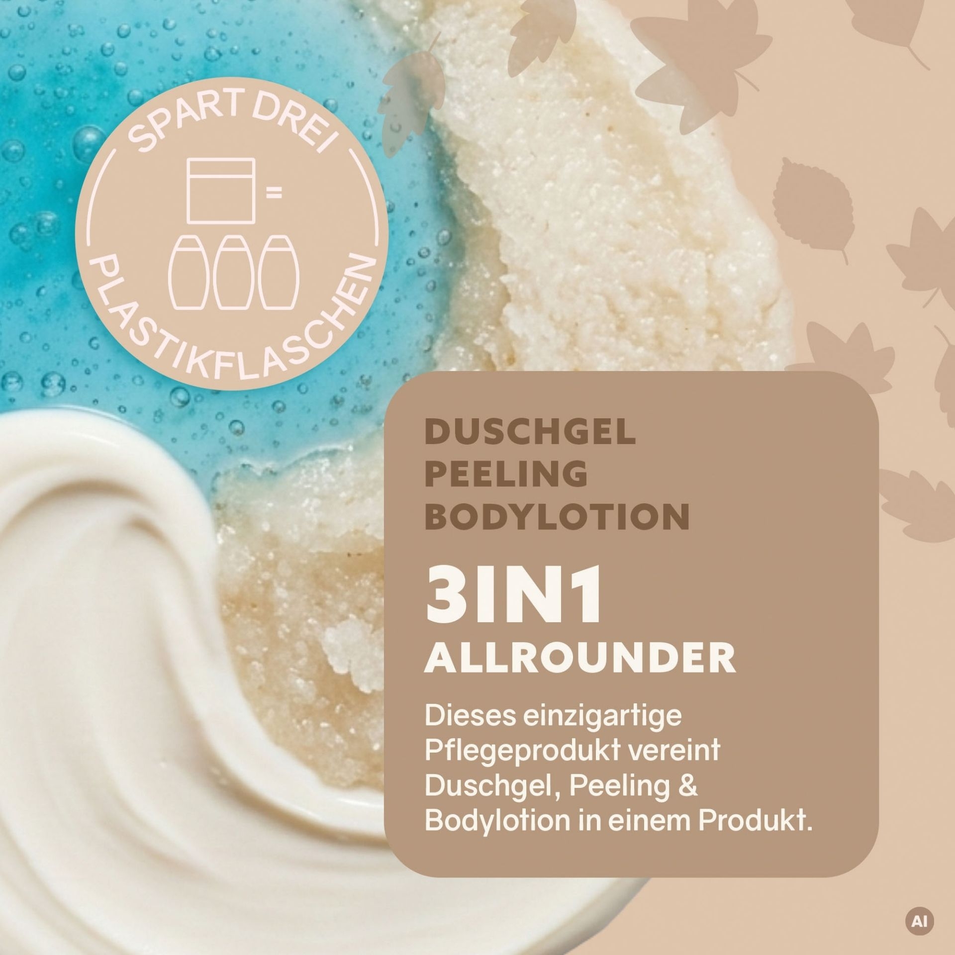 3in1 Dusch-Fluff Einklang als Duschgel_ Peeling und Bodylotion mit cremiger und koerniger Textur