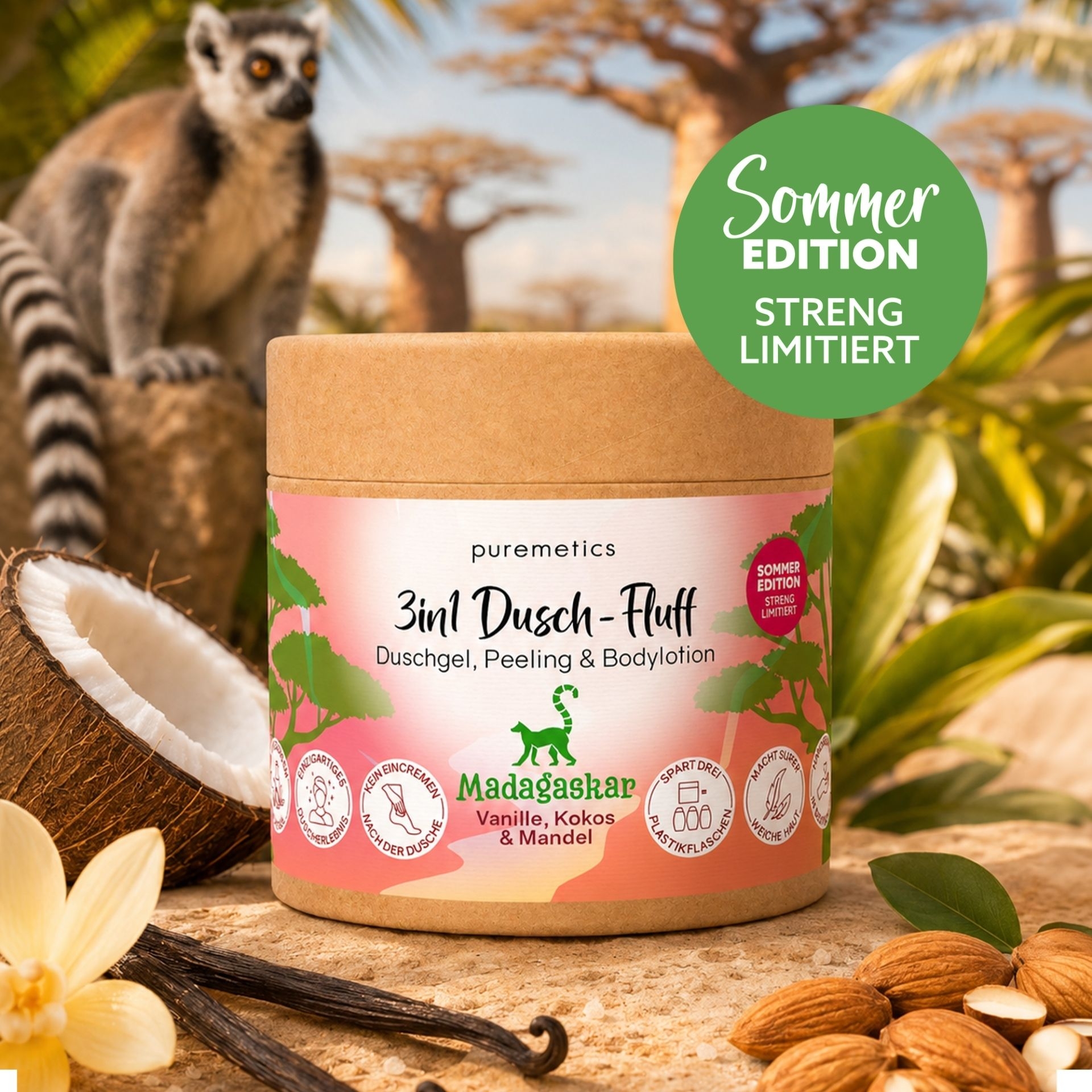 3in1 Dusch-Fluff Madagaskar: Vanille, Kokos & Mandel