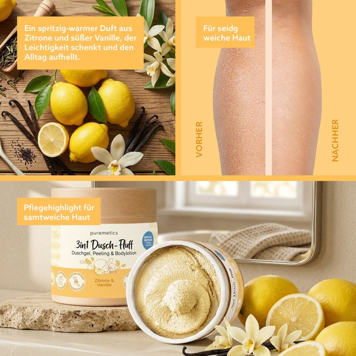 Zitronen und Vanille als Duftinspiration fuer den Dusch-Fluff