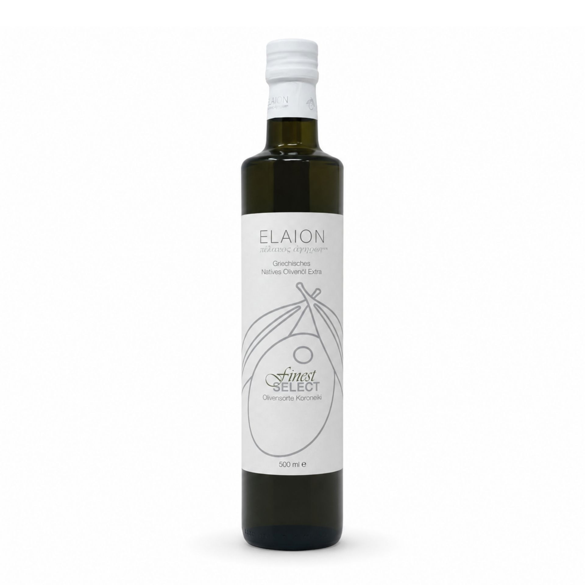 Elaion Finest Select griechisches natives Olivenoel Extra 500 ml freigestellt auf weissem Hintergrund
