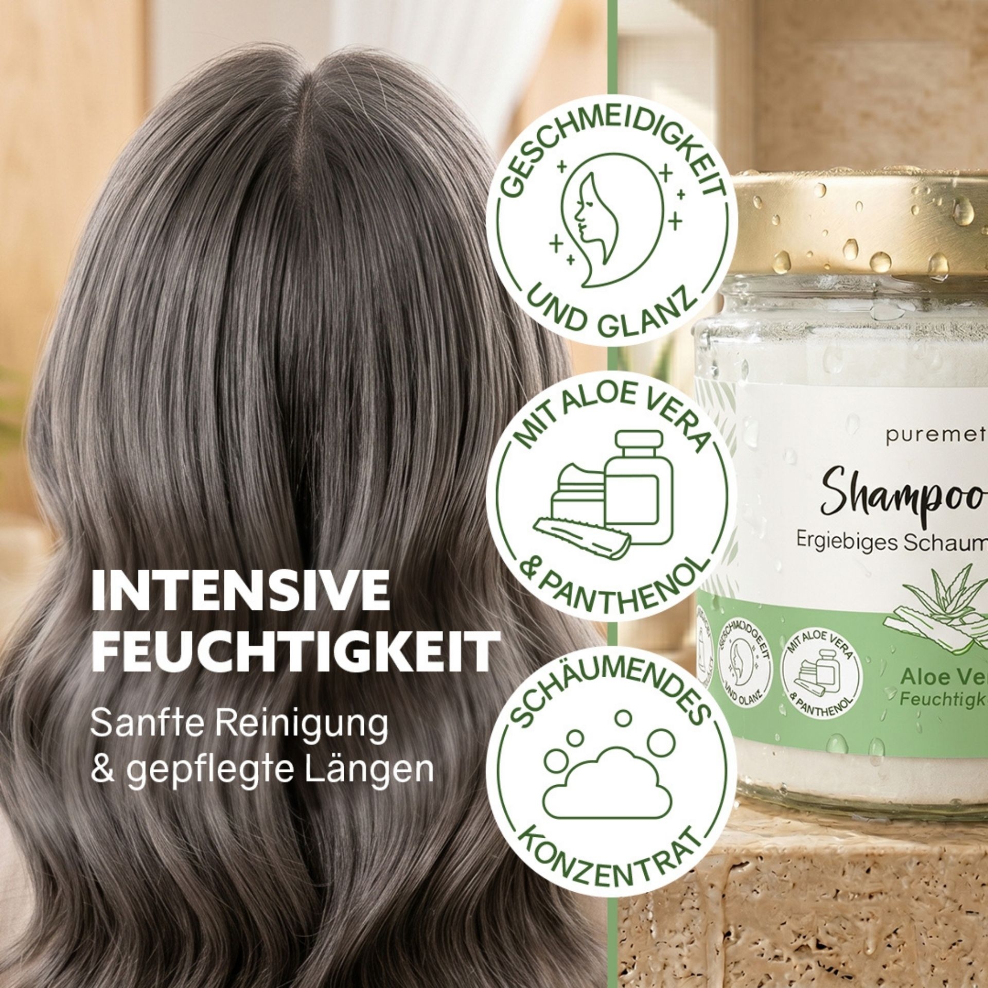 Feuchtigkeits Shampoo-Fluff fuer geschmeidiges Haar und gepflegte Laengen