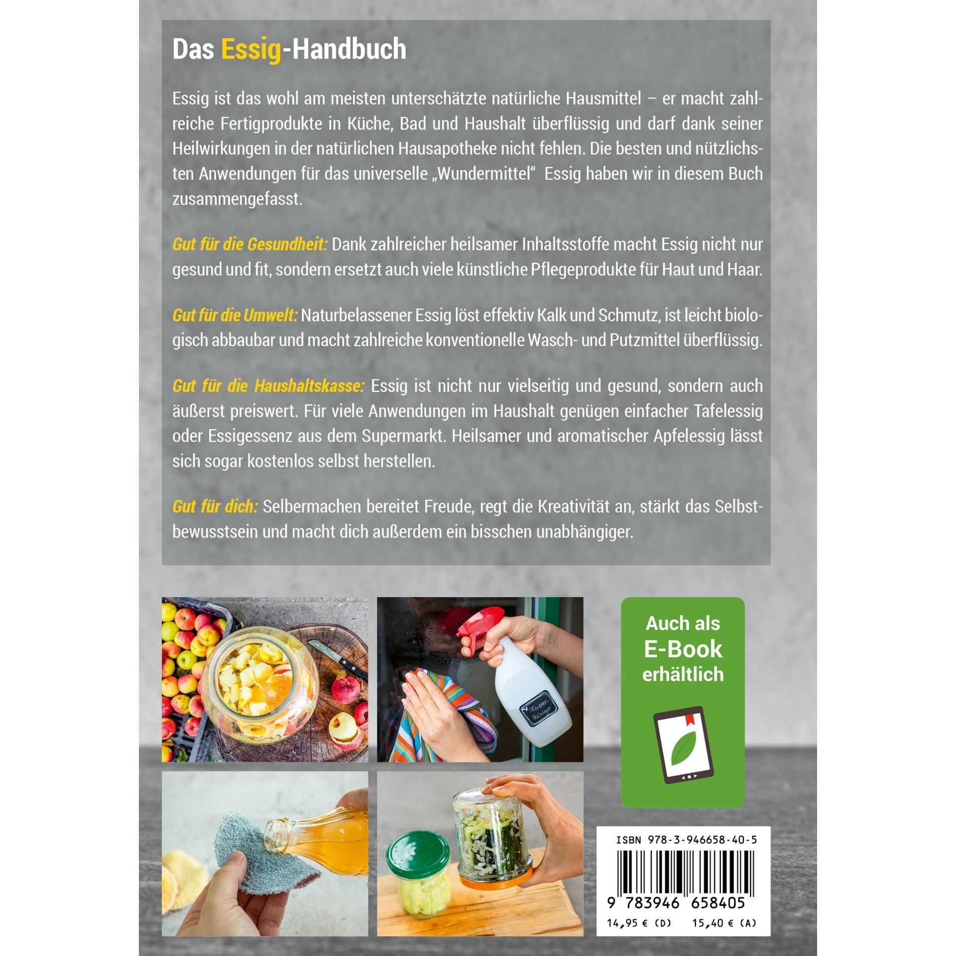 Rueckseite von Das Essig-Handbuch mit Beschreibung_ Anwendungsbildern und ISBN-Angabe