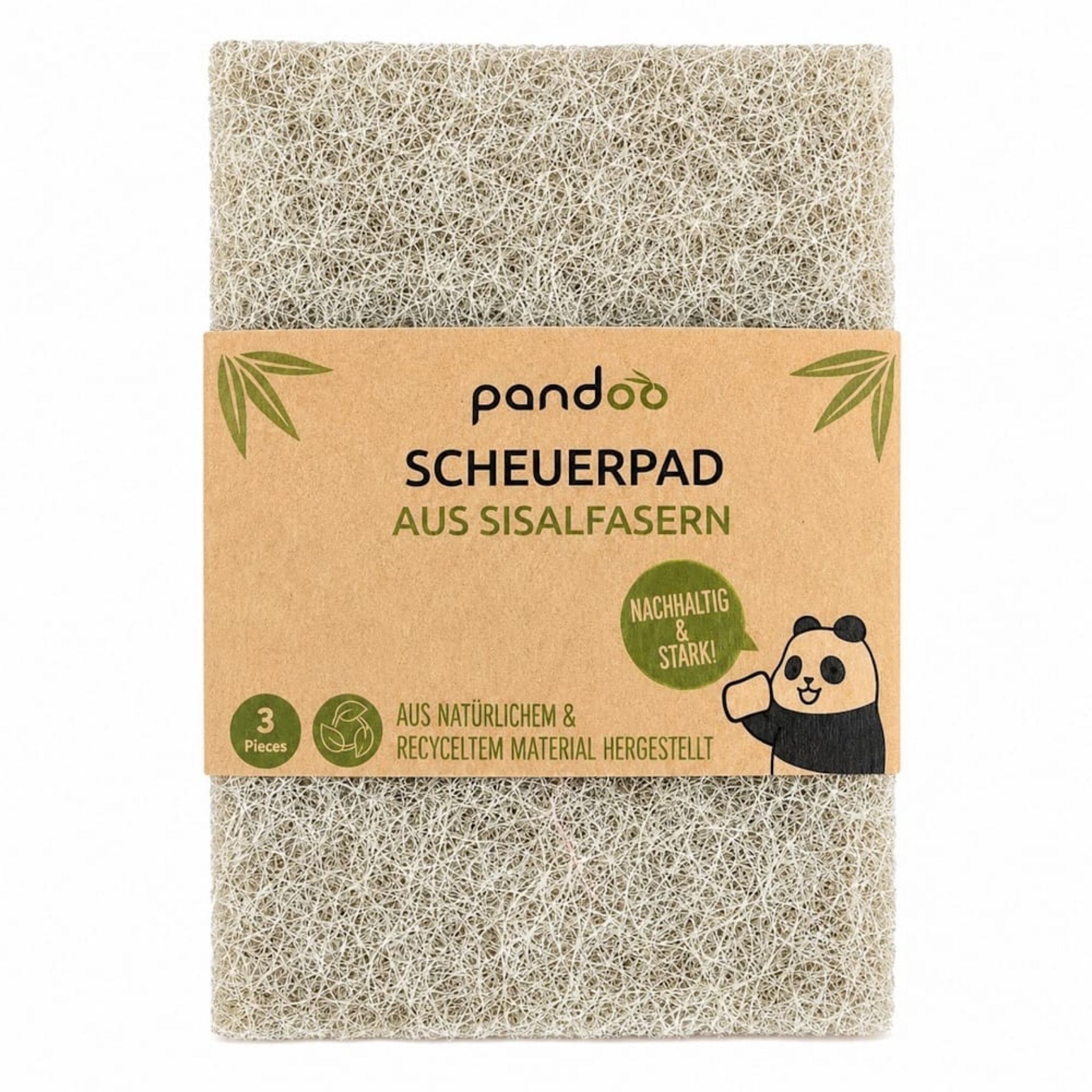 pandoo Sisal-Scheuerpad im 3er Set mit Verpackung aus Kraftpapier