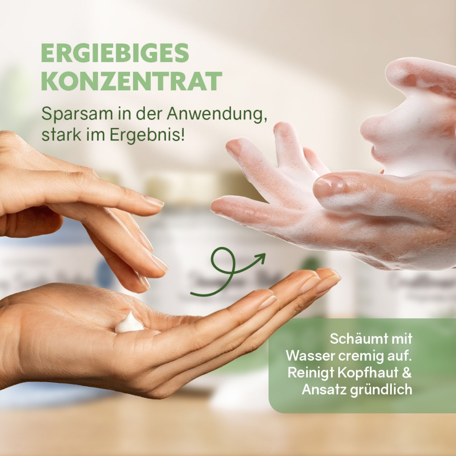 Feuchtigkeits Shampoo-Fluff Konzentrat schaeumt cremig auf und reinigt sanft