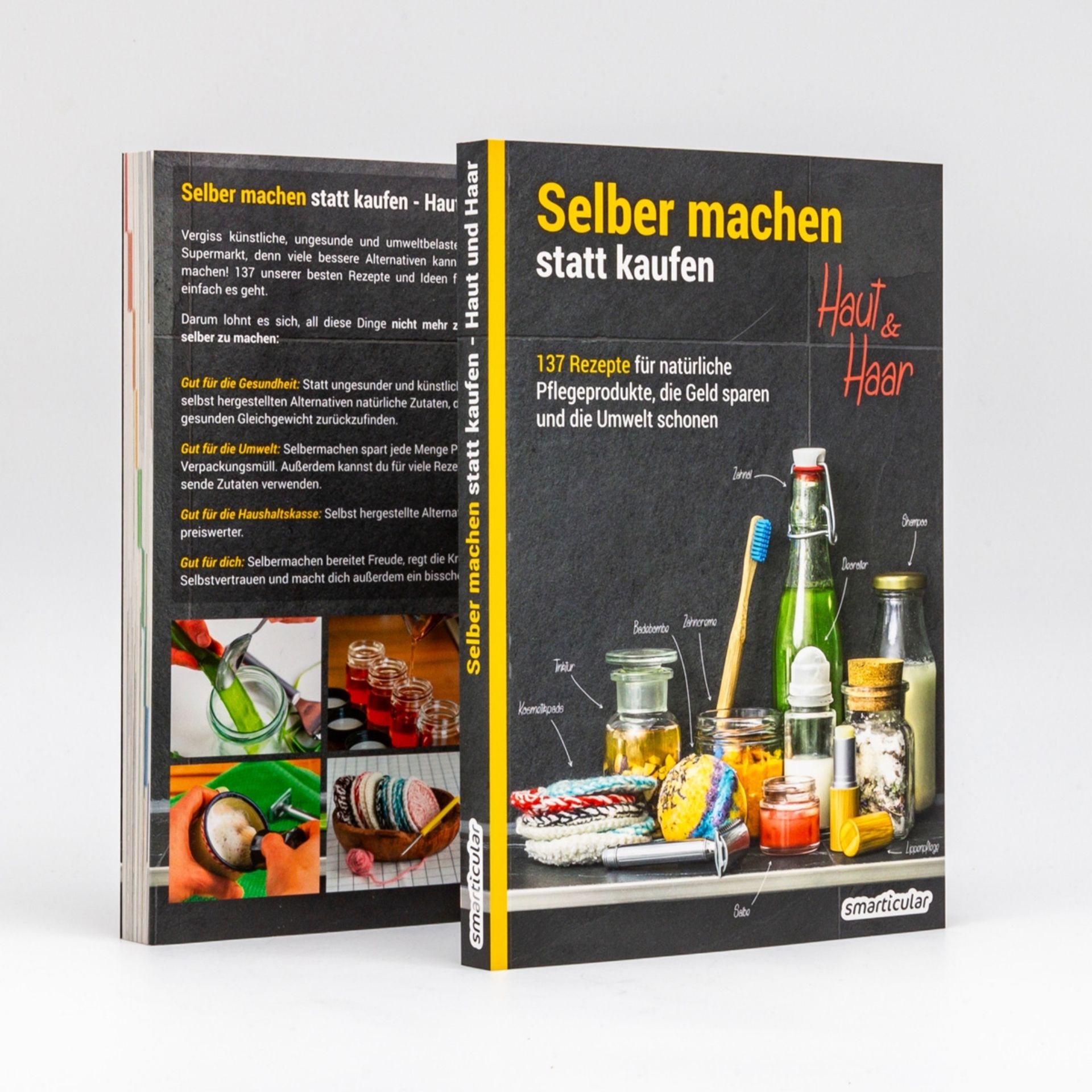 Selber machen statt kaufen – Haut und Haar von smarticular mit Vorder- und Rueckseite des Buches