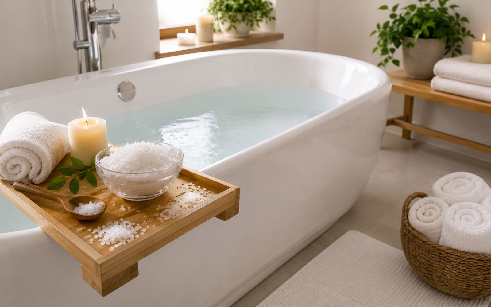 Magnesium Vollbad in heller Wellness Badewanne