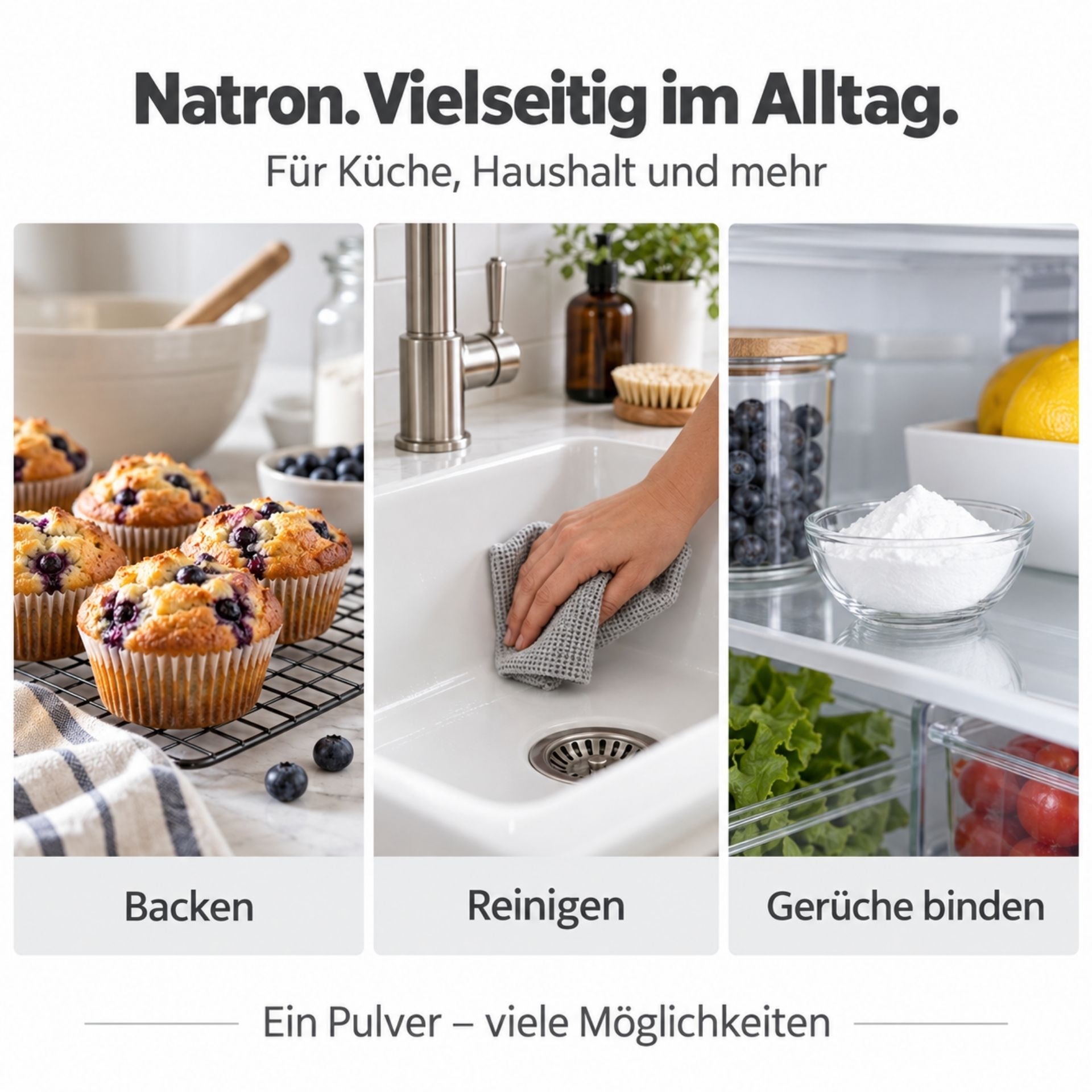 Natron mit Anwendungen zum Backen_ Reinigen und Binden von Geruechen im Haushalt