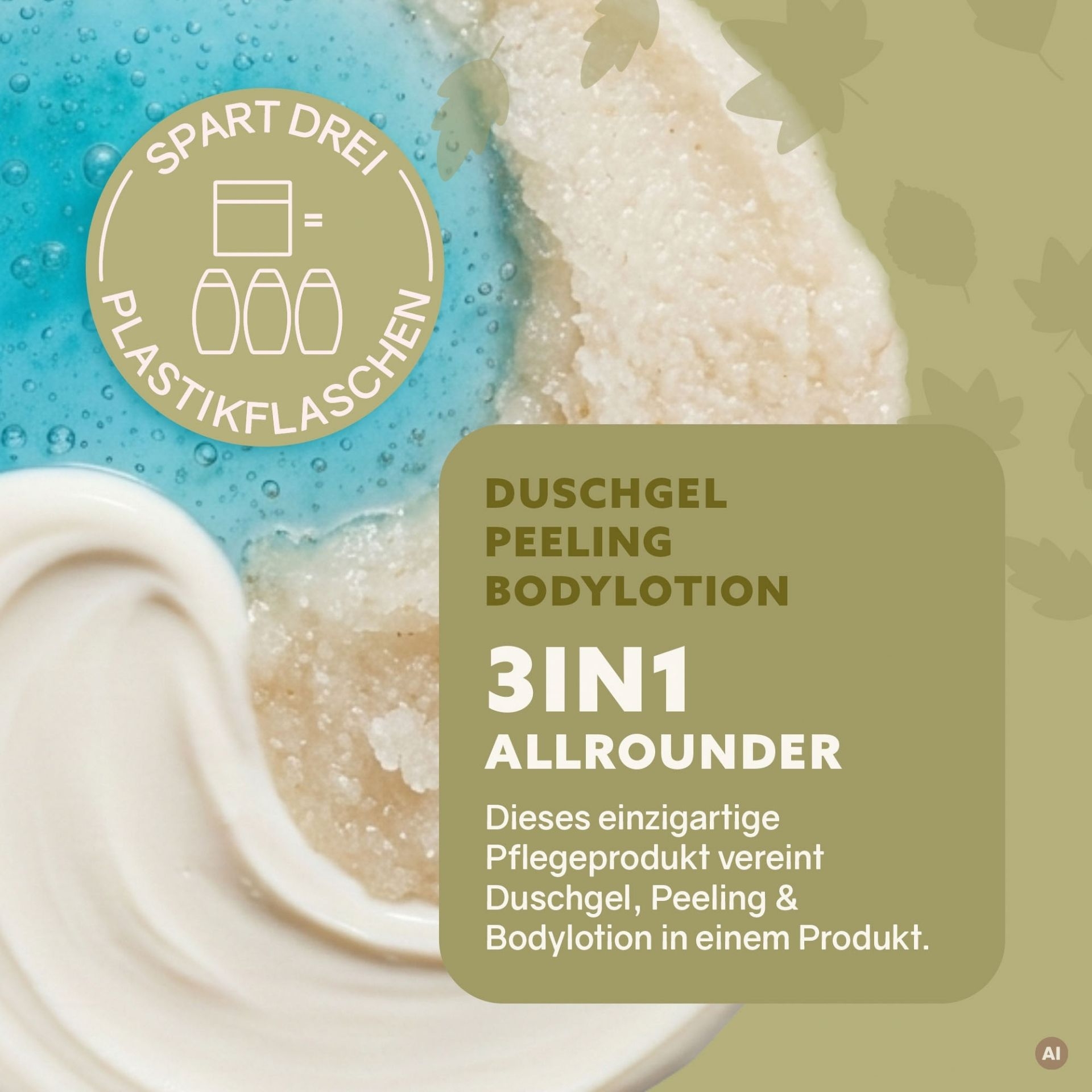 3in1 Dusch-Fluff Erdung als Duschgel_ Peeling und Bodylotion mit cremiger und koerniger Textur