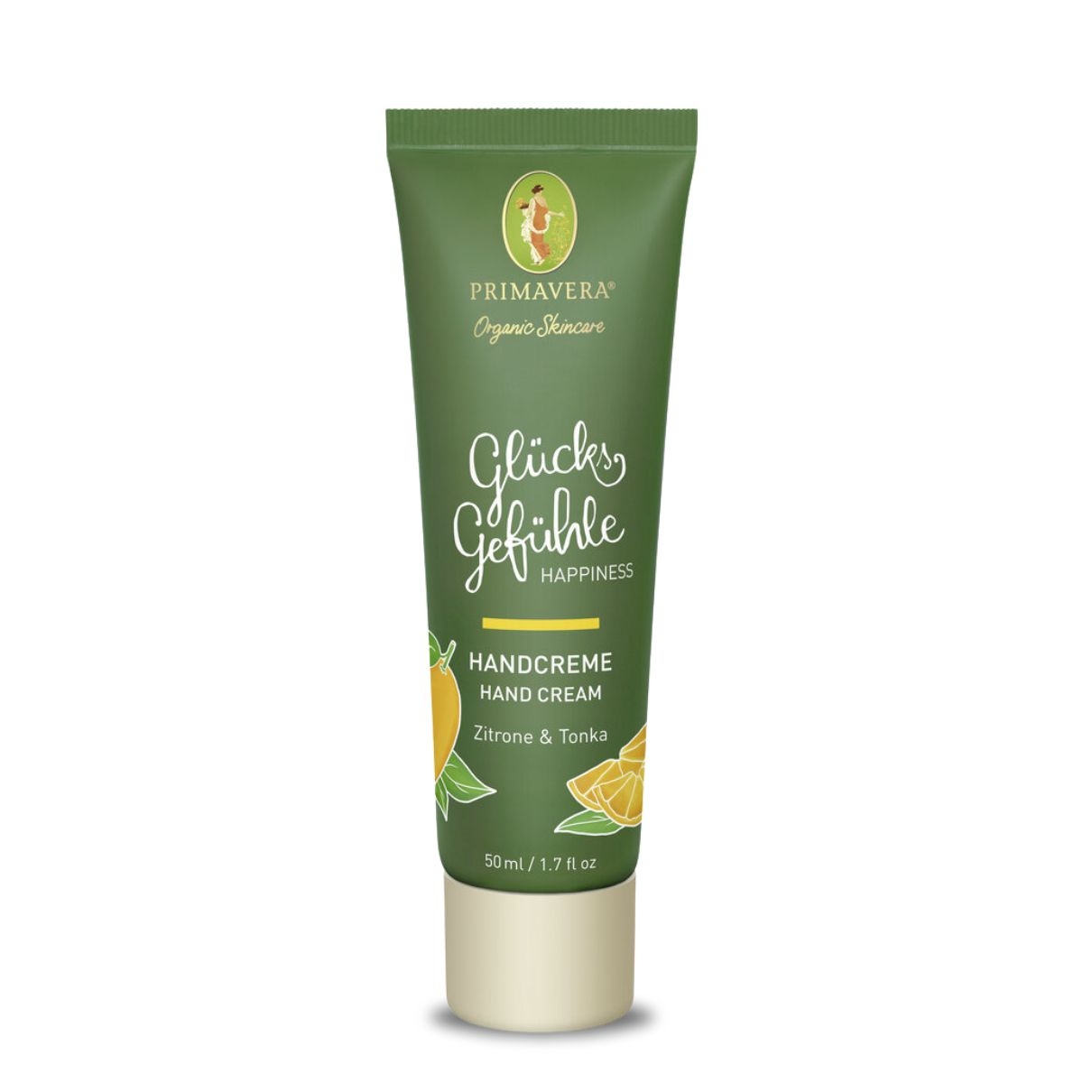 Gruene Tube Primavera Handcreme 'Gluecksgefuehle' mit Zitrone und Tonka_ 50 ml