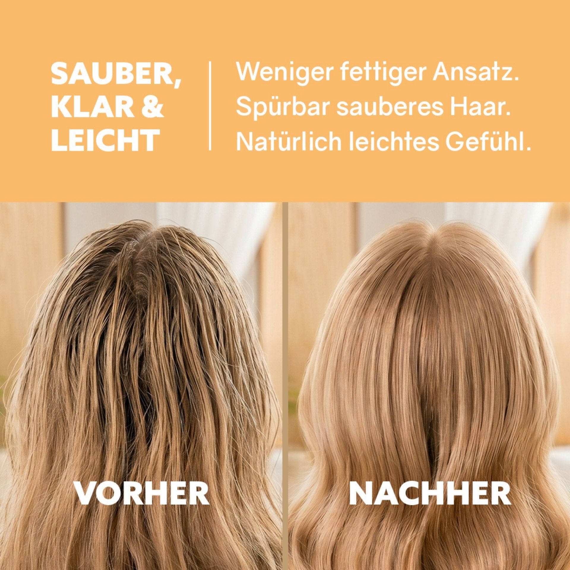 Vorher-Nachher Vergleich mit sichtbar frischerem und leichter wirkendem Haar