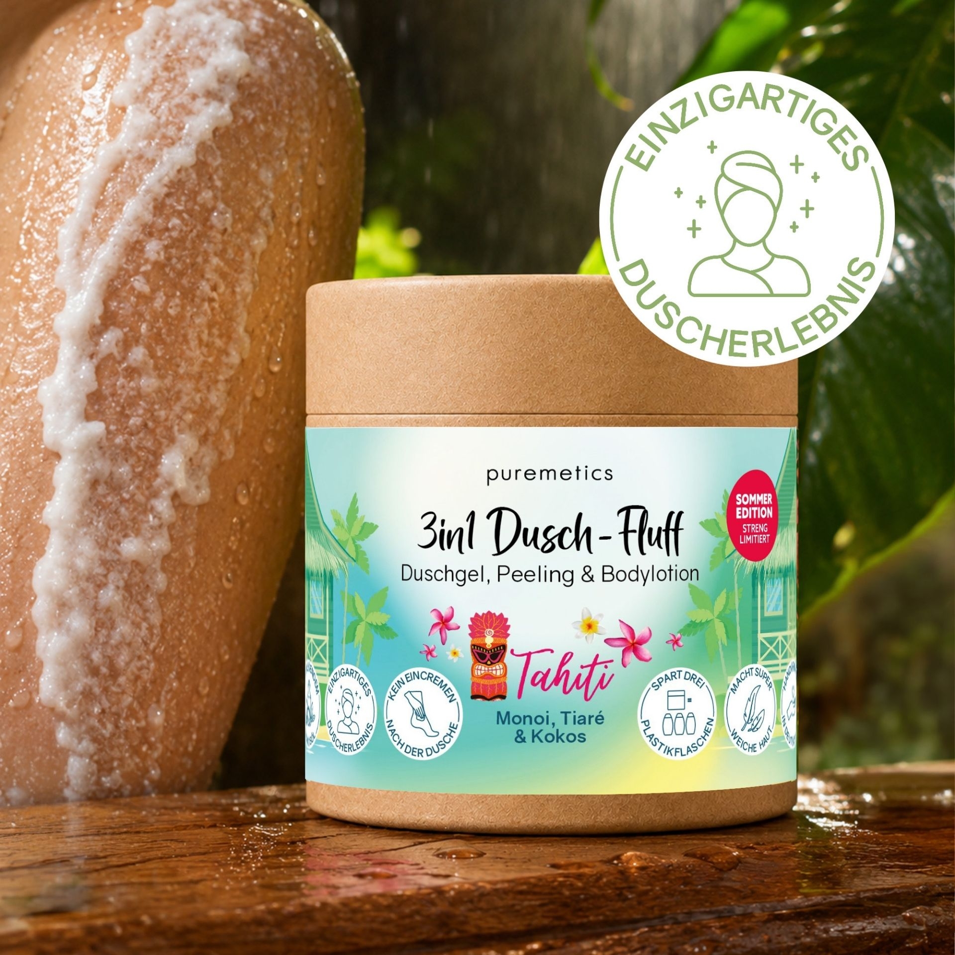 3in1 Dusch-Fluff Tahiti mit cremigem Peeling fuer ein einzigartiges Duscherlebnis und gepflegte Haut