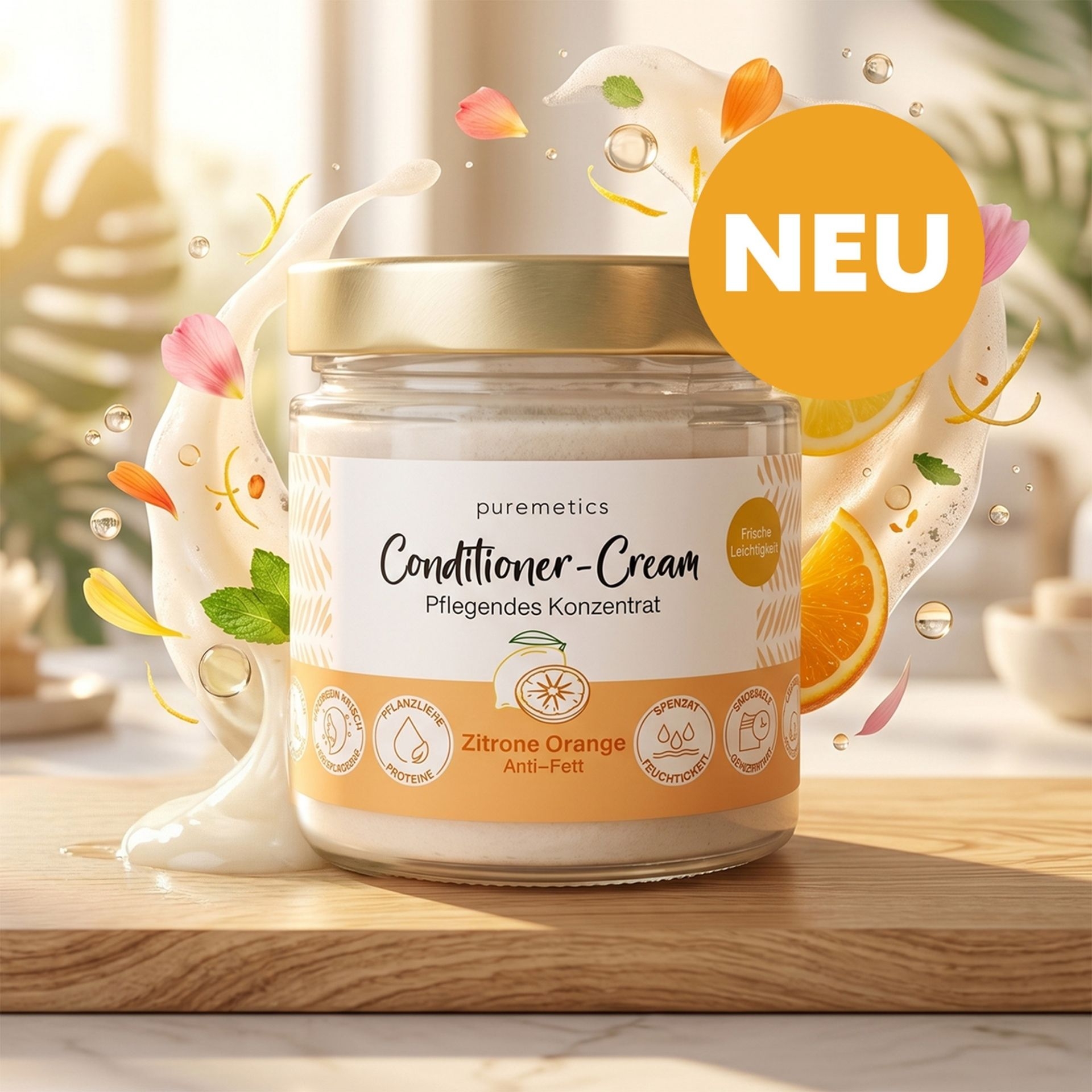 Puremetics Conditioner-Cream Zitrone Orange Anti-Fett im Glas mit frischen Zitrusnoten und cremiger Textur
