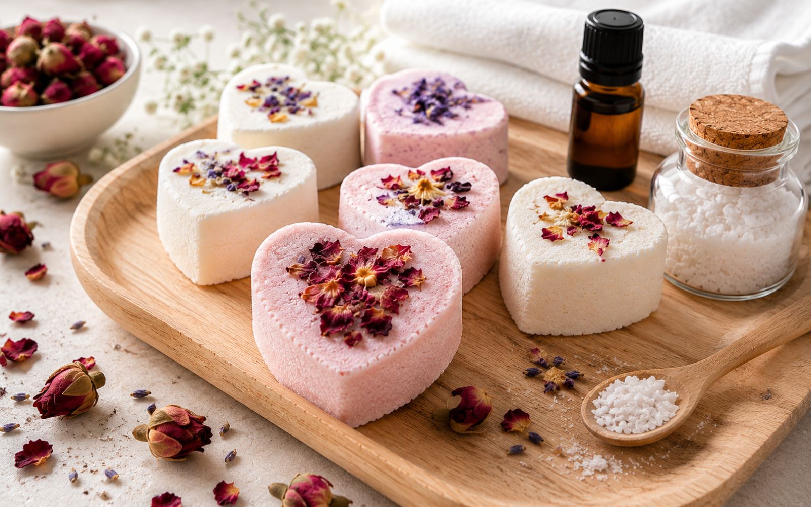 Selbstgemachte Badepralinen mit Zitronensäure, Natron und Blüten