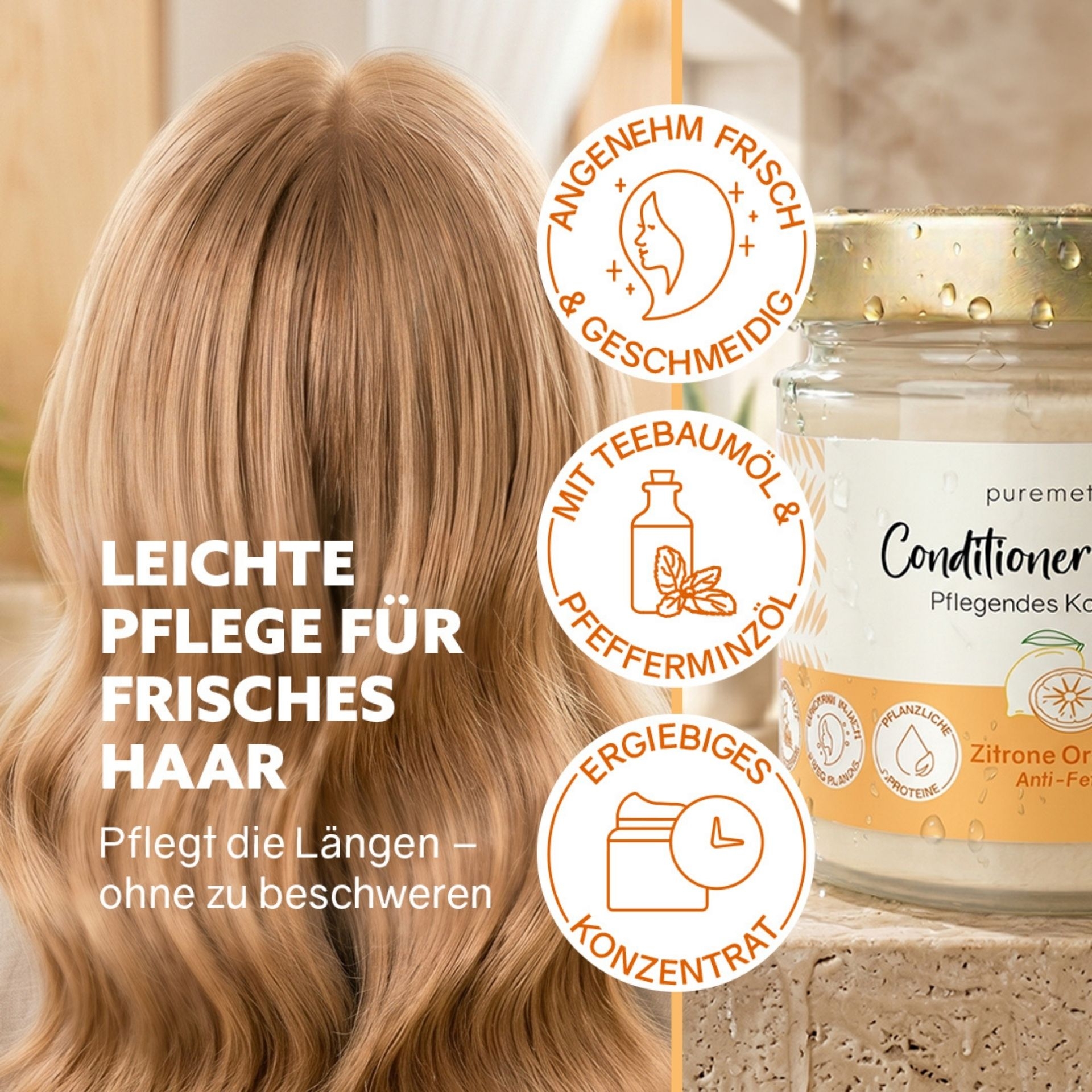 Leichte Haarpflege mit Conditioner-Cream fuer frisches und geschmeidiges Haar