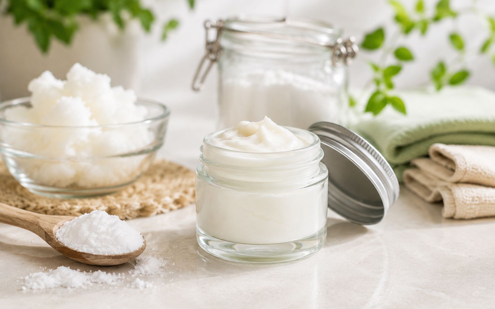 Selbstgemachte Deo Creme mit Natron in einem Glas