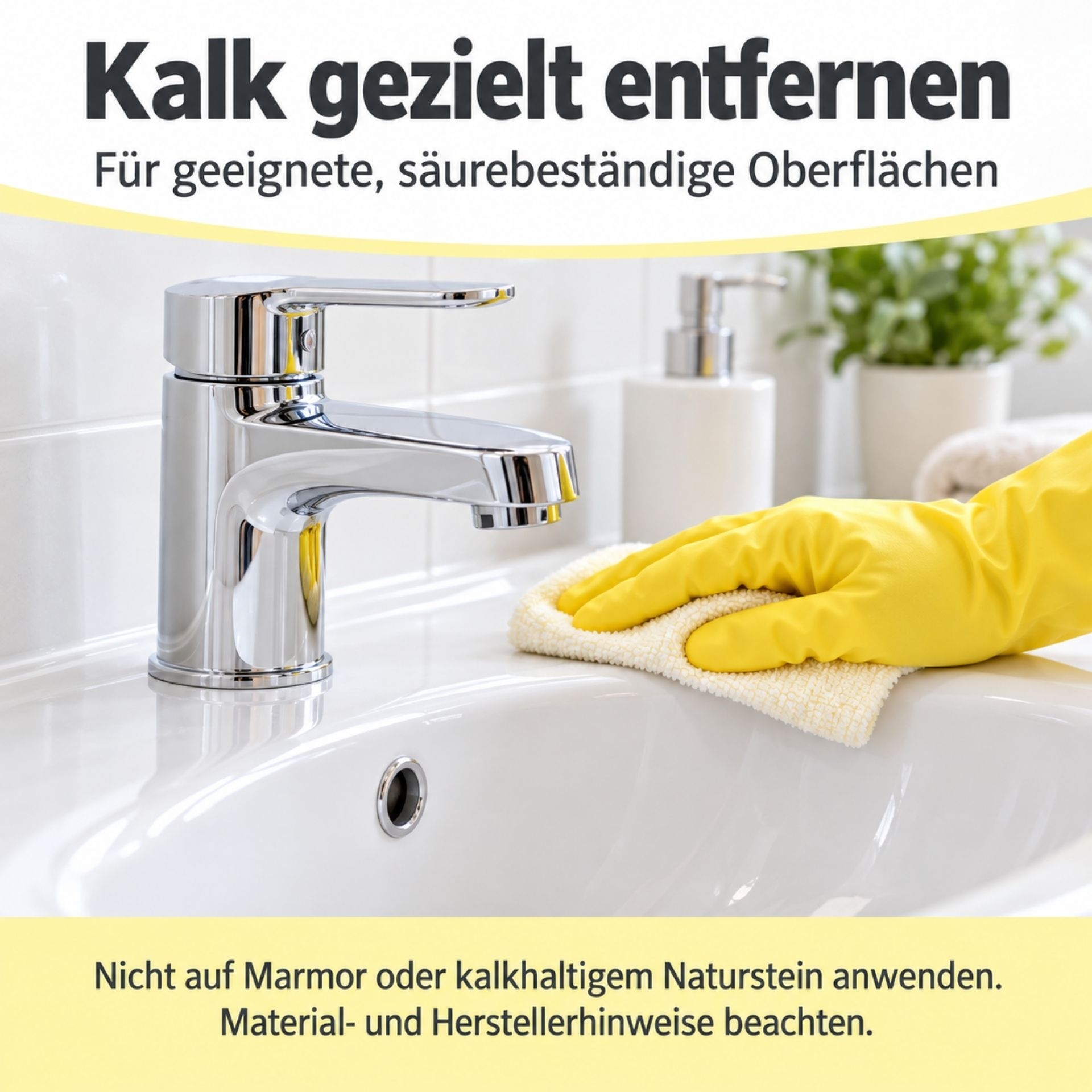 Zitronensaeure zum gezielten Entfernen von Kalk auf geeigneten saeurebestaendigen Oberflaechen