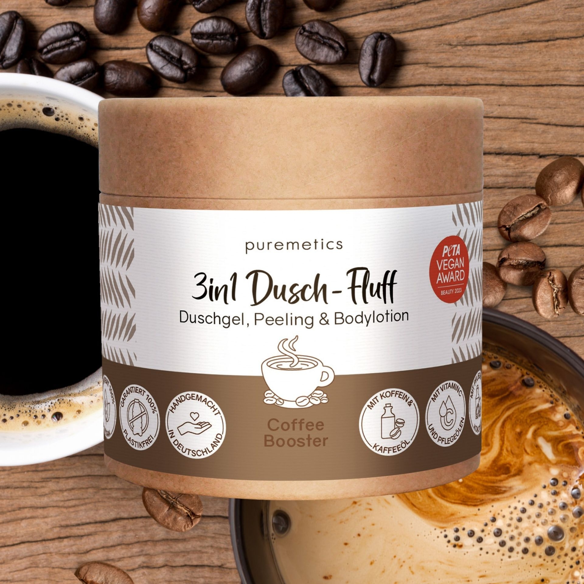 3in1 Dusch-Fluff Coffee Booster – Duschgel_ Peeling und Bodylotion mit Kaffeeduft