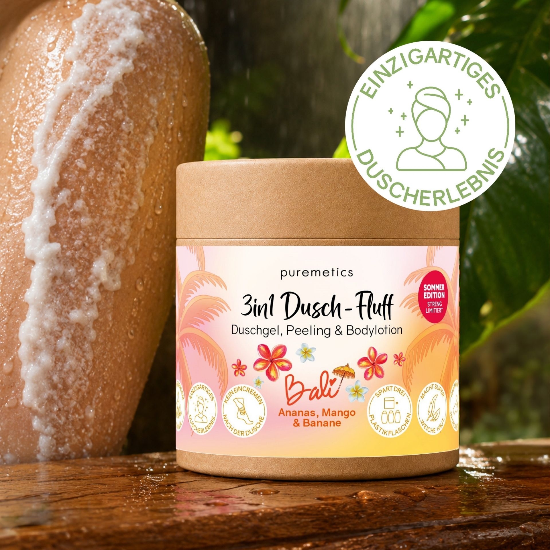 3in1 Dusch-Fluff Bali mit cremigem Peeling fuer ein einzigartiges Duscherlebnis und gepflegte Haut