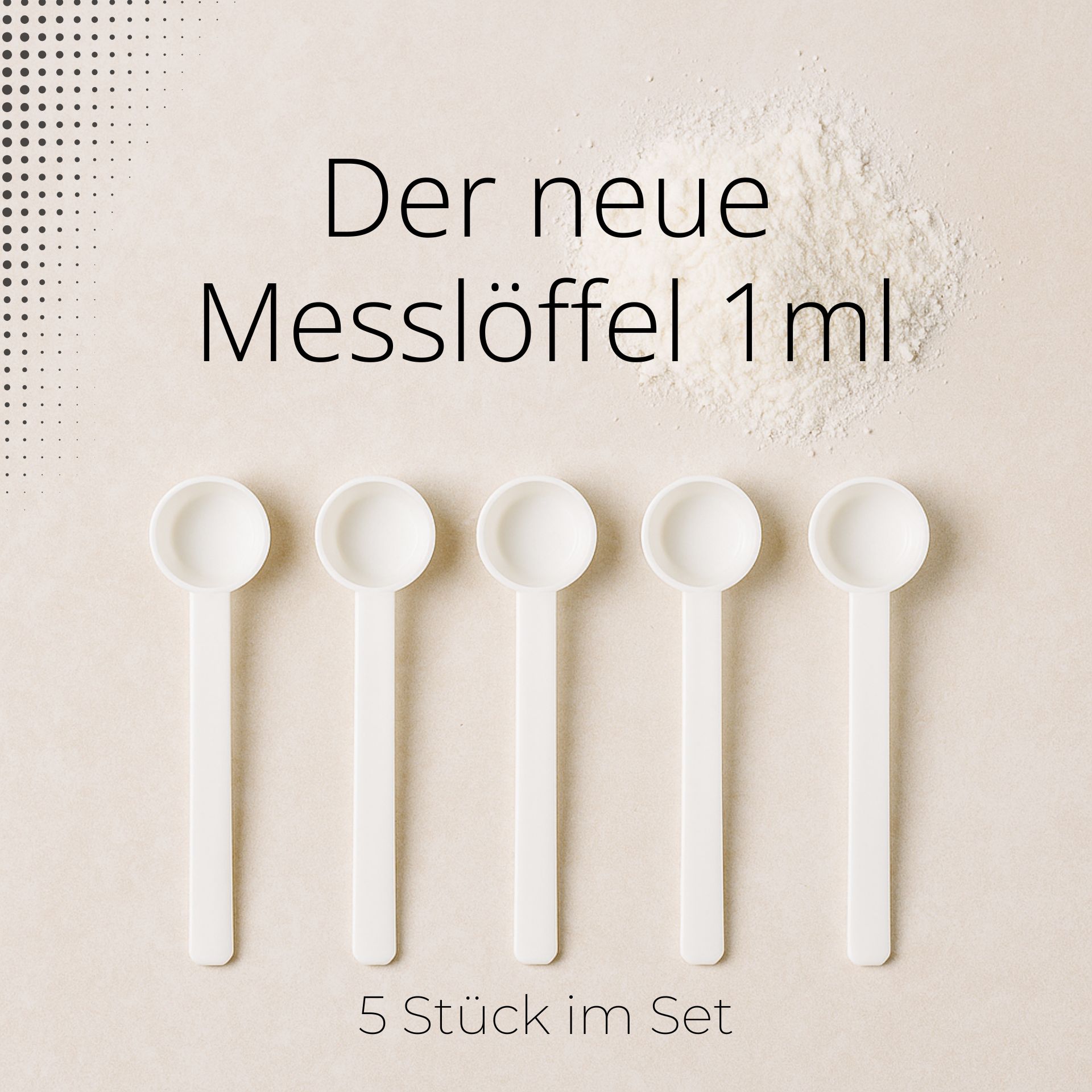 Quadratisches Bild mit den 5 Messlöffel als Set