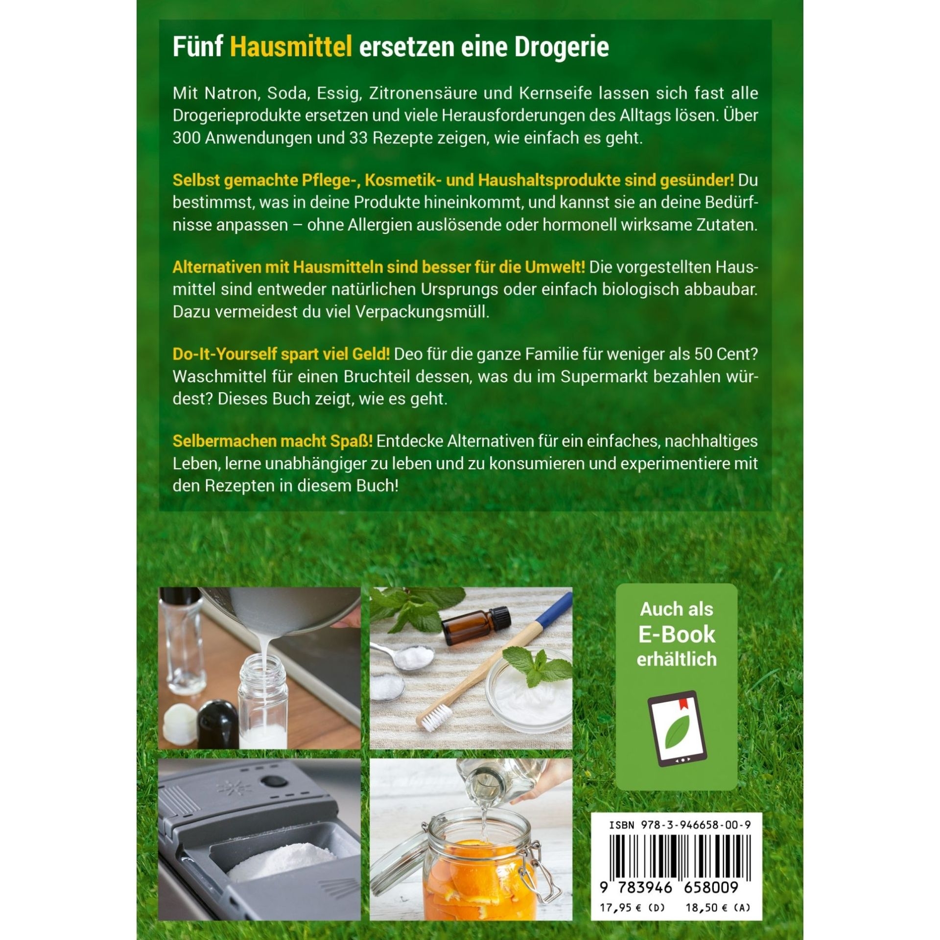 Rueckseite von Fuenf Hausmittel ersetzen eine Drogerie mit Beschreibung_ Anwendungsbildern und ISBN