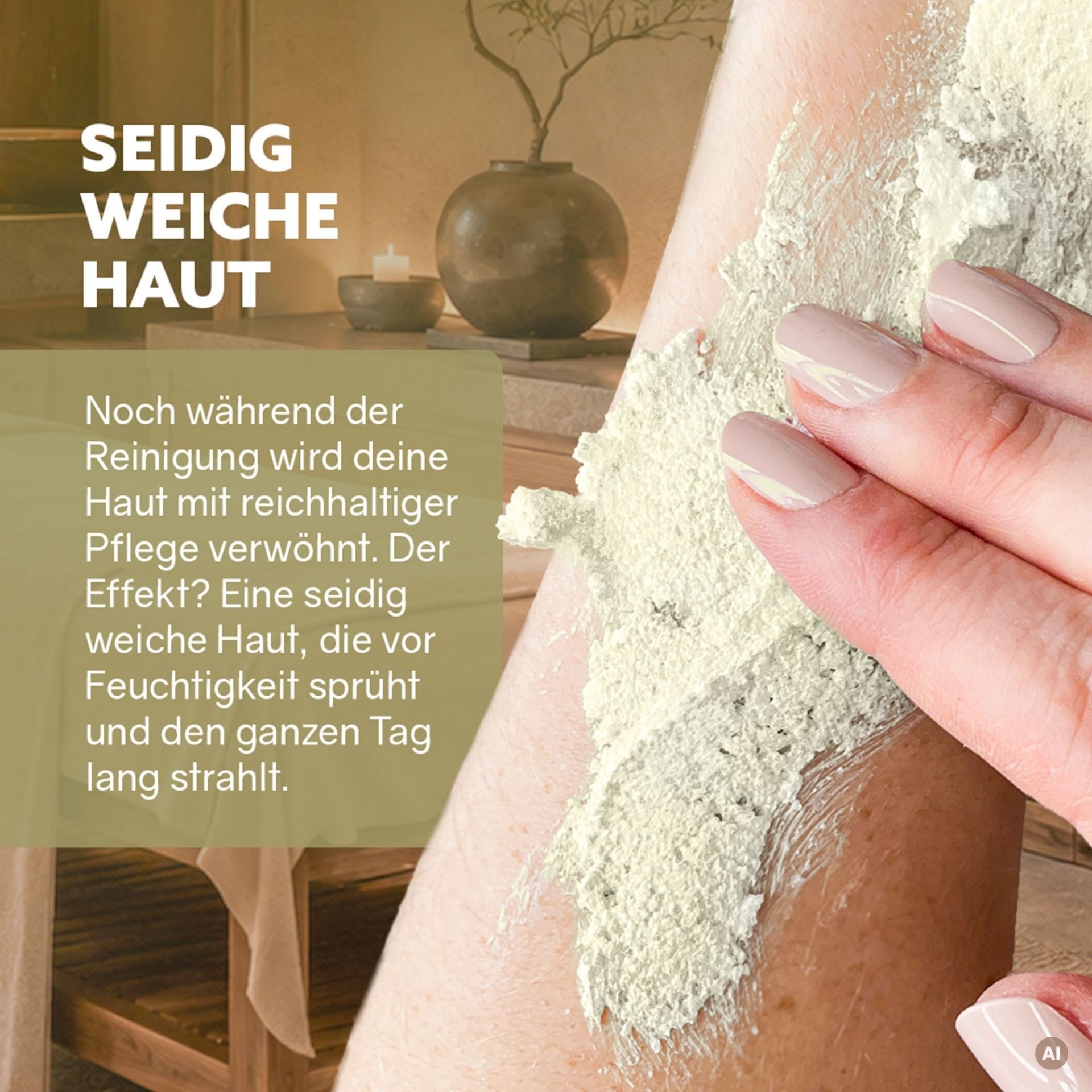 3in1 Dusch-Fluff Erdung beim Auftragen der hellen Pflege auf die Haut