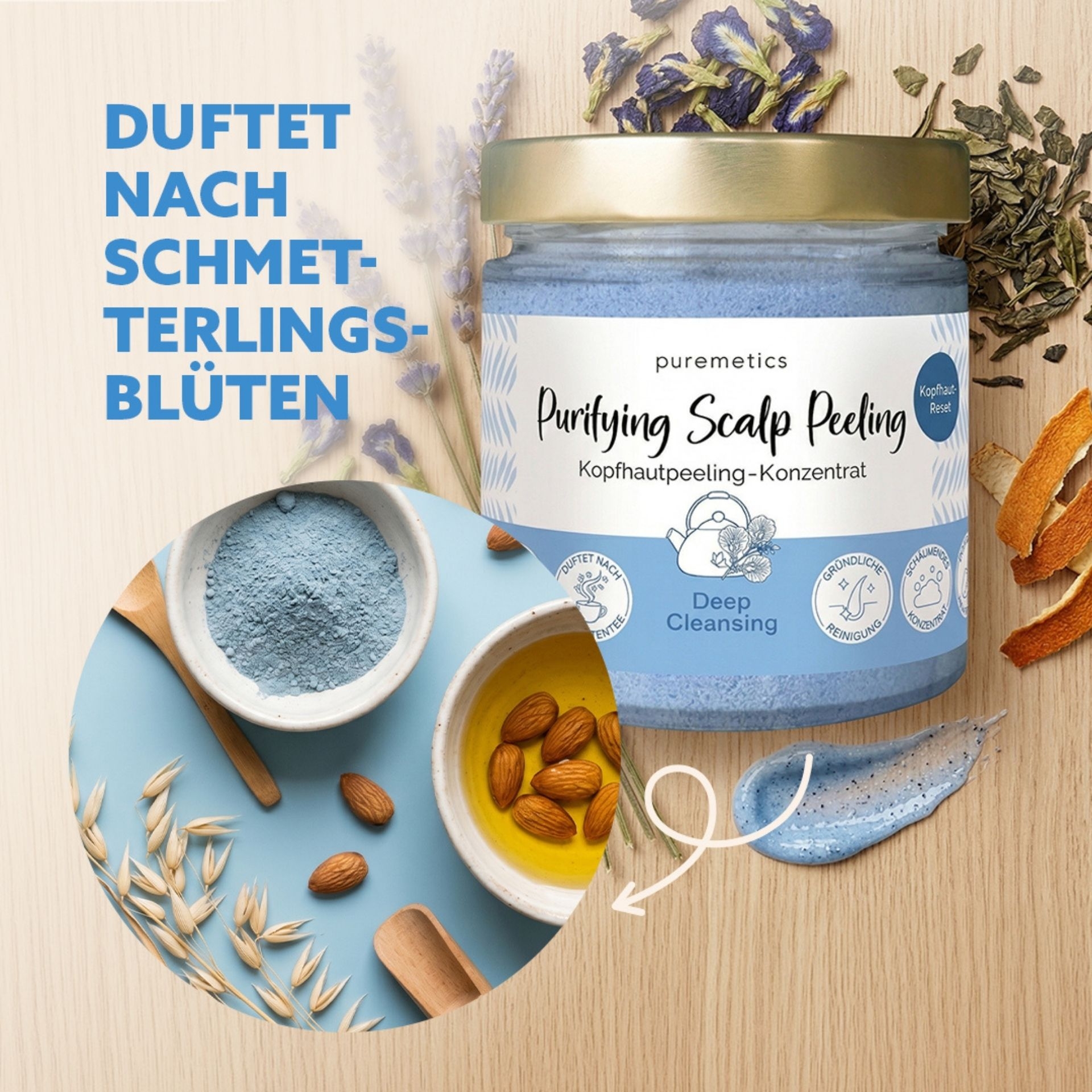 Purifying Scalp Peeling mit Duft nach Schmetterlingsblueten und pflanzlichen Inhaltsstoffen